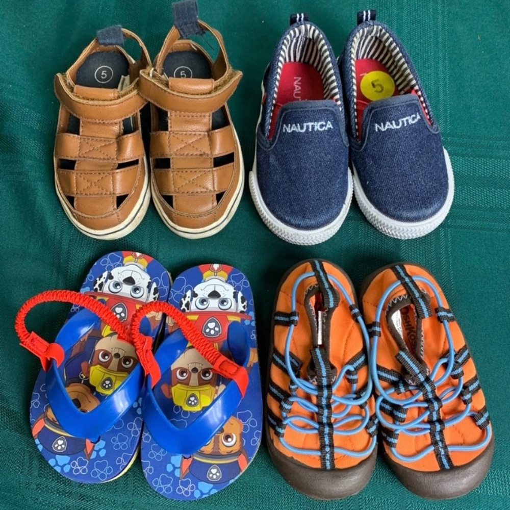 Bundle toddler boy size 5 sandals, Nautica, water shoes, Paw Patrol flip flops